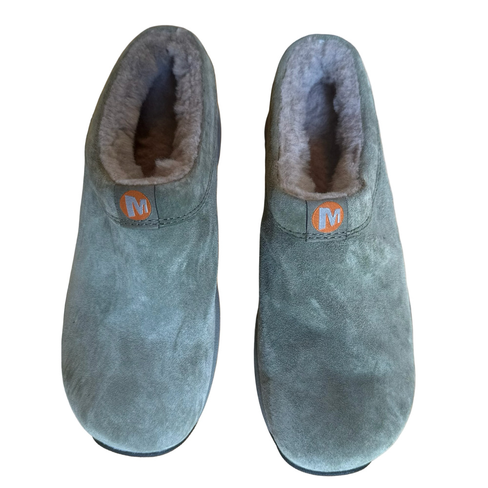 Merrell Primo Chill Slide Suede Leather Moss Green Sherpa Lined Mules Shoes 8.5 - Picture 6 of 15